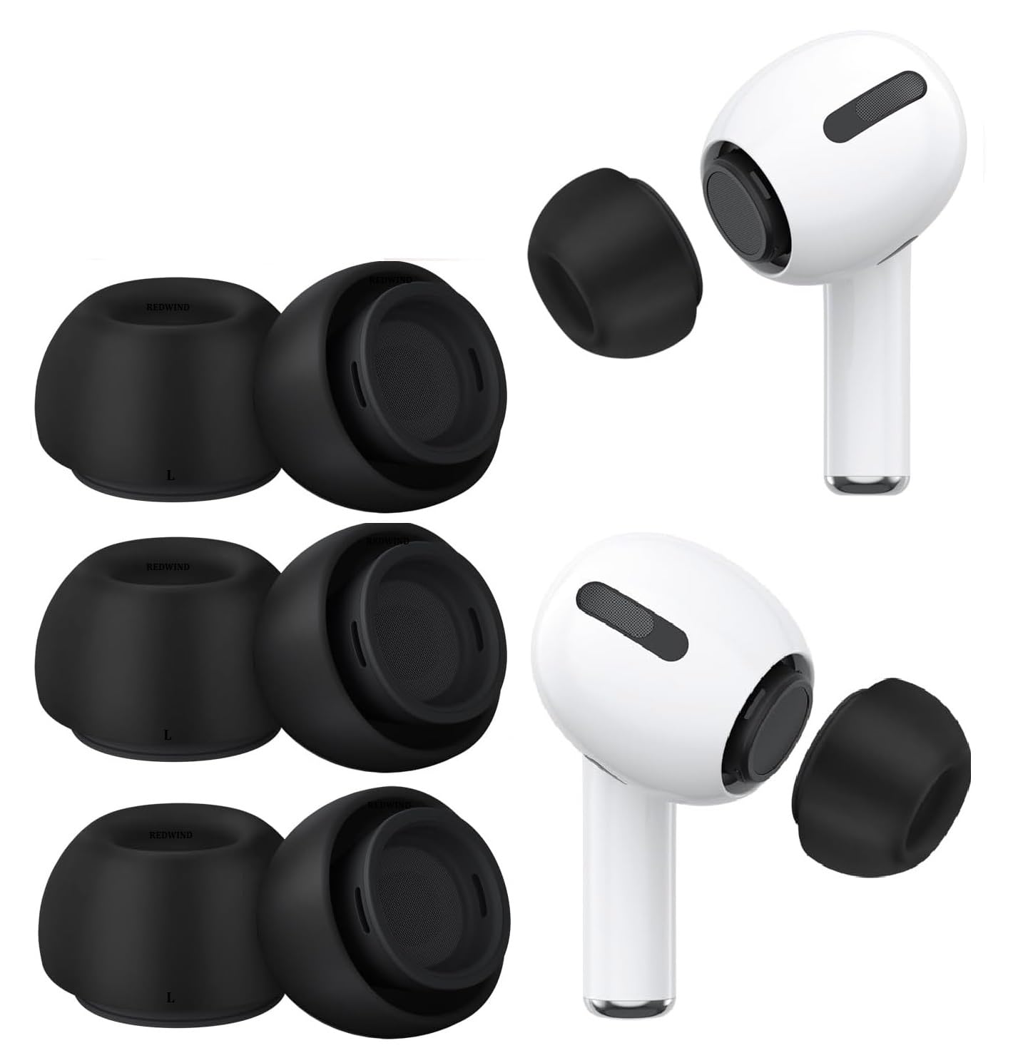 REDWIND Replacement Silicone 3-Pair Ear Tips for AirPods Pro & Pro 2 Noise Isolation Dust Guard Net Anti-Slip Earbuds Tighter Seal, Fits in The Charging Case with Free Pouch Case (Large - Black)-image-24