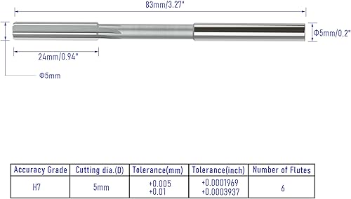 Vista 24 de Escariador de chucking de 0.67 pulgadas, H7 HSS cobalto M35 máquina escariadora métrica, 6 flautas rectas, herramienta de corte de fresado