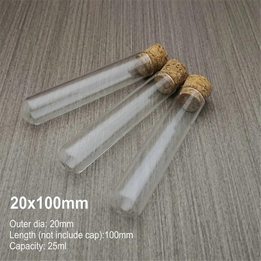 Tubo de vidrio de laboratorio de 20 mm de diámetro exterior, fondo redondo, espesado, reactivo de vidrio con tapón de corcho.(20x150mm 20pcs)