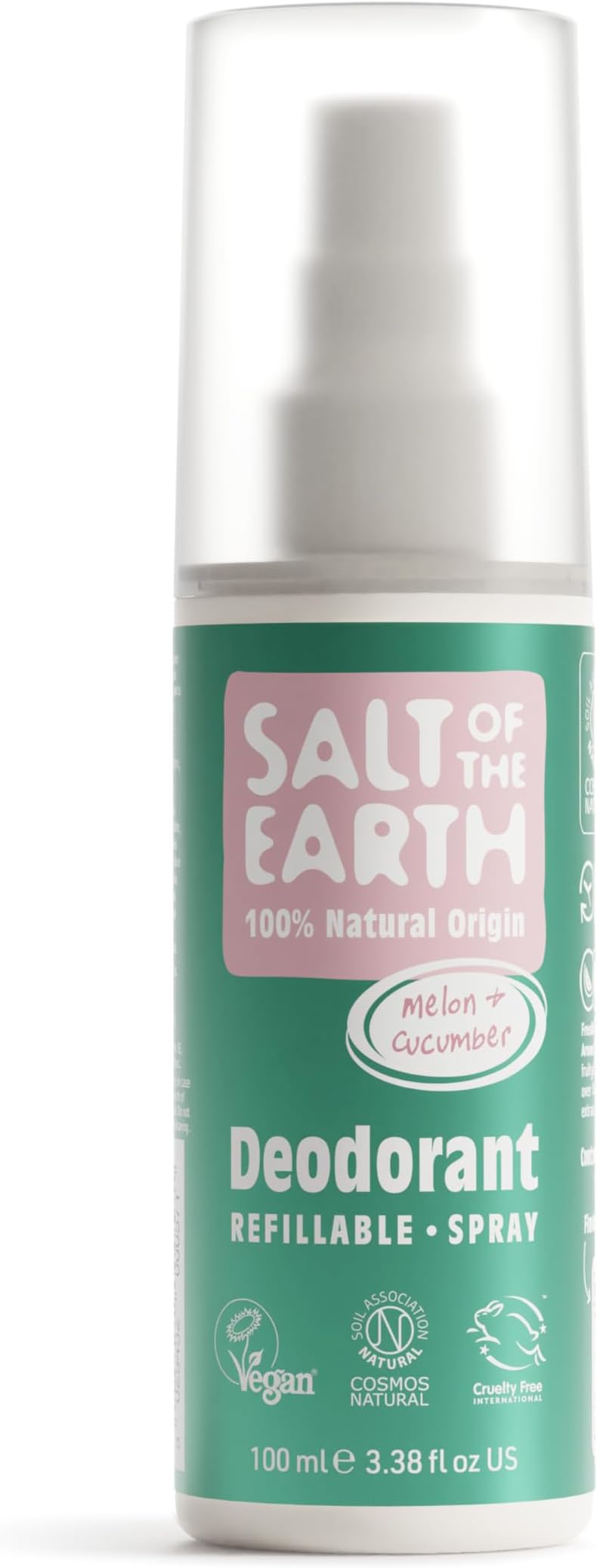 Salt Of the Earth Crystal Spring Salz der Erde Pure Aura Melone & Gurke Duft. Effektive natürliche Deodorant 100ml. Vegan & Vegetarische Gesellschaft genehmigt er Pack(x)