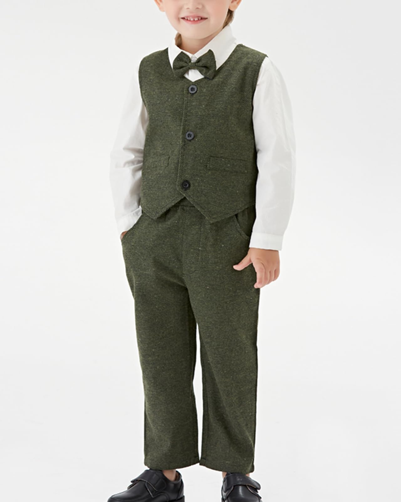 Completini e Coordinati Gentiluomo per Bambino Battesimo,Gilet + Camicia + Pantaloni + Papillon Tuta Bimbo Cerimonia Nozze Elegante Suit