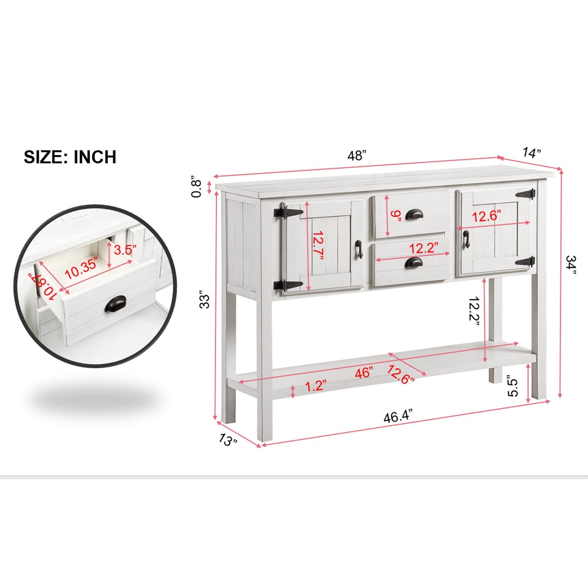 LKTART Solid Wood Farmhouse Console Table Sofa Table with Storage Drawers and Shelves for Storage Entry Hallway Foyer Sofa Side Table(48