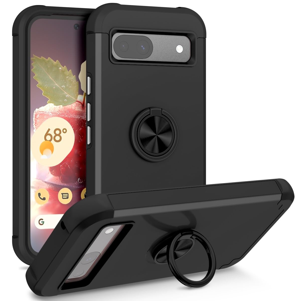 Coque Google Pixel 8A antichoc double couche avec anneau support noir - 8