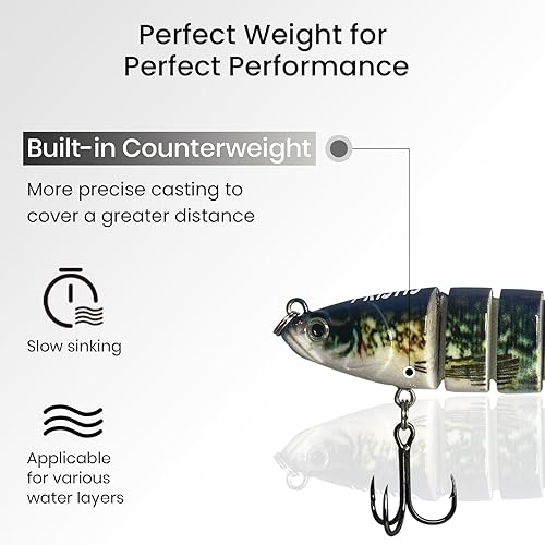 Miniatura 5 de Pristis Lifelike Fishing Plugs for Bass Muskie Walleye, Slow Sinking Swimbaits for Saltwater Freshwater, Shallow Deep Diving Crank Hard Baits Lure