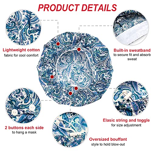 Image of Bouffant Caps with Button and Sweatband, Adjustable Scrub Caps for Women Men, One Size Multi Color