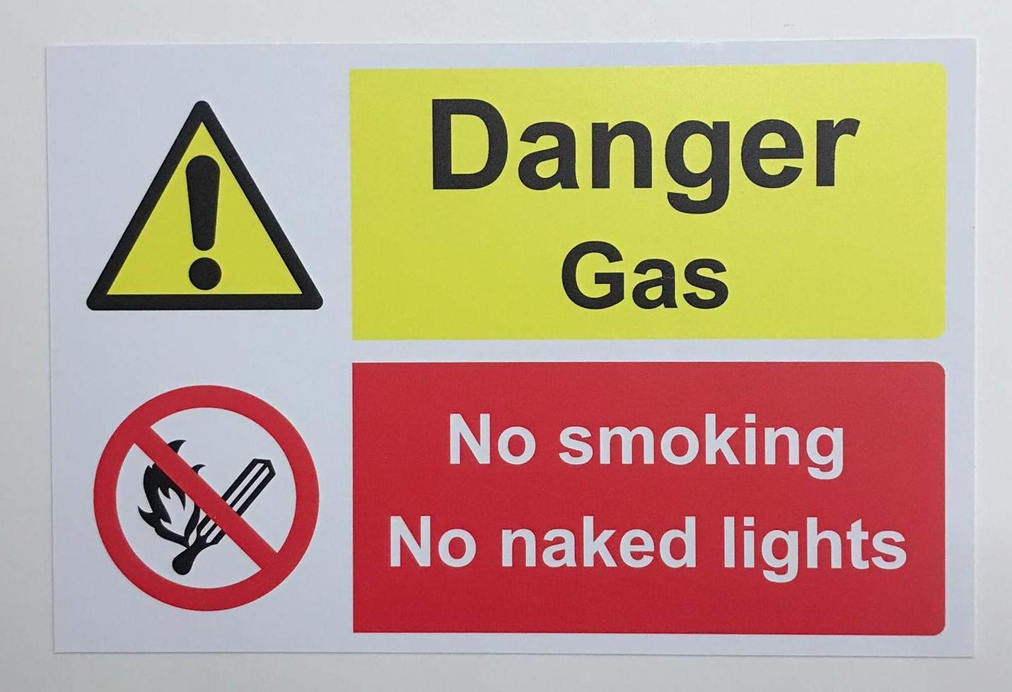 Danger gas no smoking no naked lights Safety sign - Self adhesive sticker 200mm x 150mm
