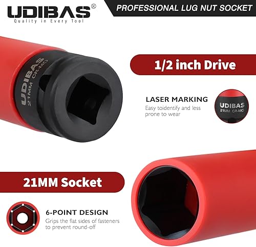 Vista 32 de Enchufe de tuerca de impacto de 0.669 in de 1/2 pulgada, profundo, métrico, con mangas protectoras y material CR-MO de alta resistencia, sin marcas