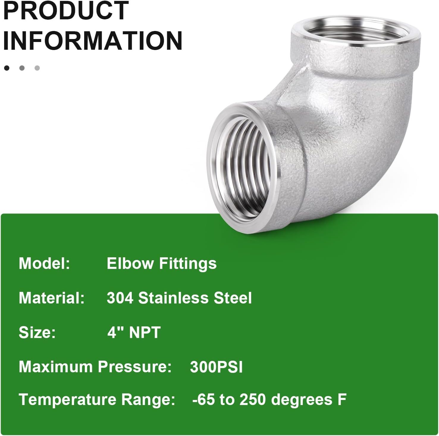 TAISHER 1PCS 304 Stainless Steel 90 Degree elbow,4" NPT Female Pipe to 4" NPT Female 304 Stainless Steel Pipe Fitting