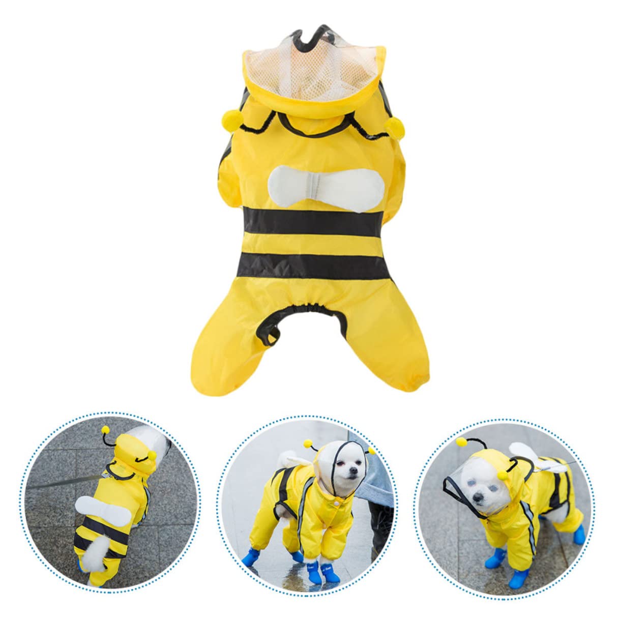 Angoily 3pièces Manteau De Pluie pour Chien Abeille avec Capuche Vêtement Étanche Et Léger pour Chiens De Moyenne à Petite Poncho Pratique pour Jours Pluvieux Et Neigeux
