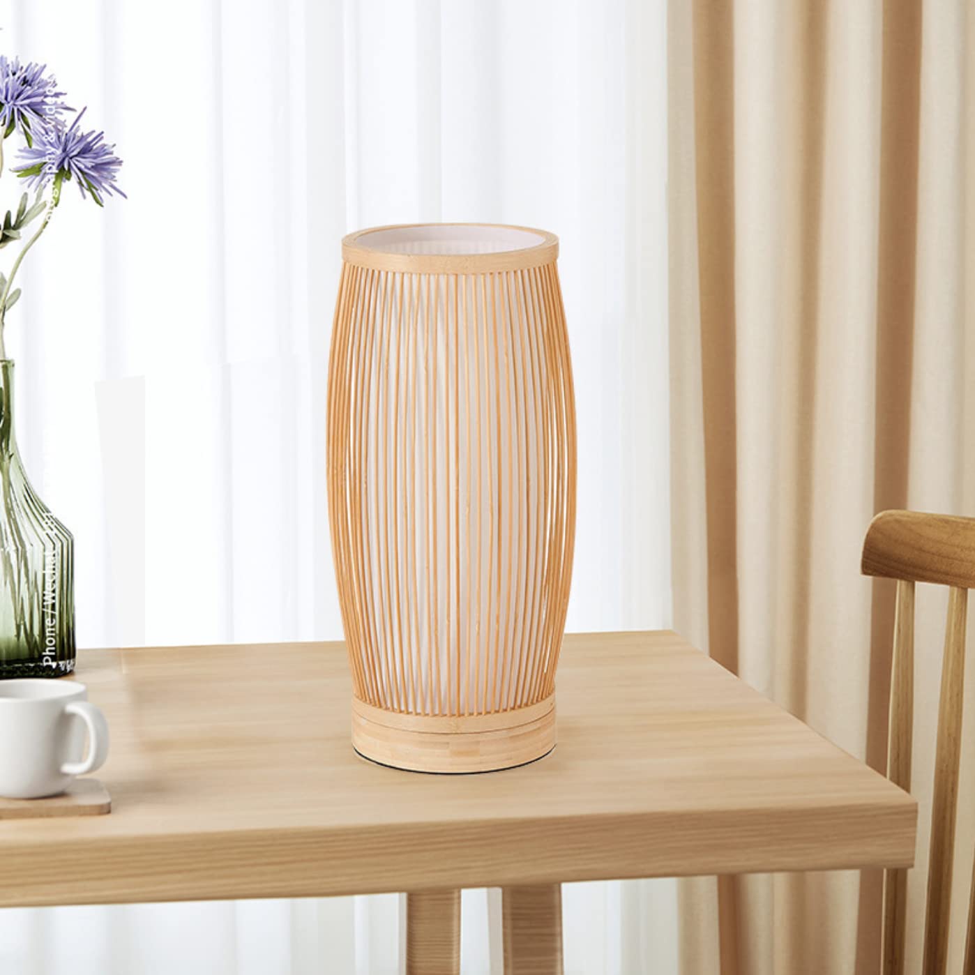 Lampe De Table En Bambou Métal Noir 23 Cm E27 Lampe De Chevet Scandinave 99024256