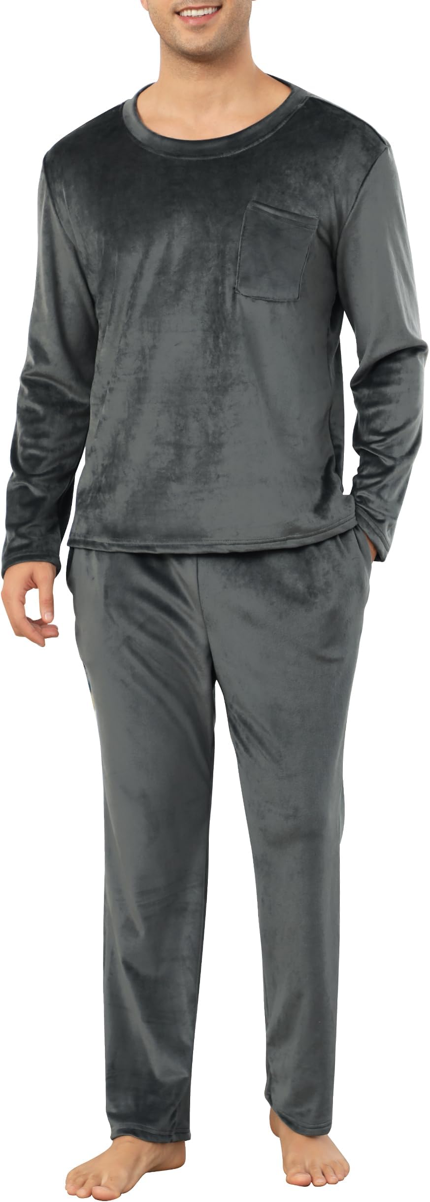 Men's Pyjama Sets Super Soft Fleece Pj's Sets Fluffy Warm 2 Piece Set Loungewear Sleepwear with Pockets S-XXL