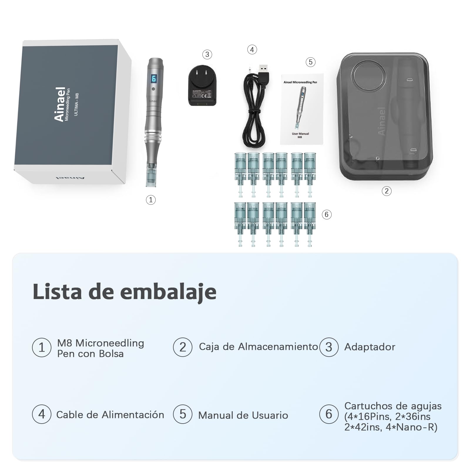 Ultima M8 Microneedling Pen, Profesional Microneedle Máquina Pluma Microneedle Inalámbrica Kit para Rostro Cuerpo Cabello Barba Crecimiento Regalo para Mujeres - 12 Cartuchos