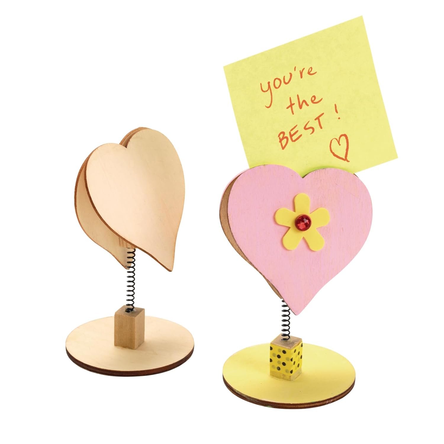 Colorations® Wooden Bobble Heart Note & Photo Holders, Set of 12, Craft for Kids & Fun Home Activities,Keepsake or Give a Personalize Gift, Create Unique & Personal Designs,Craft Project for Children