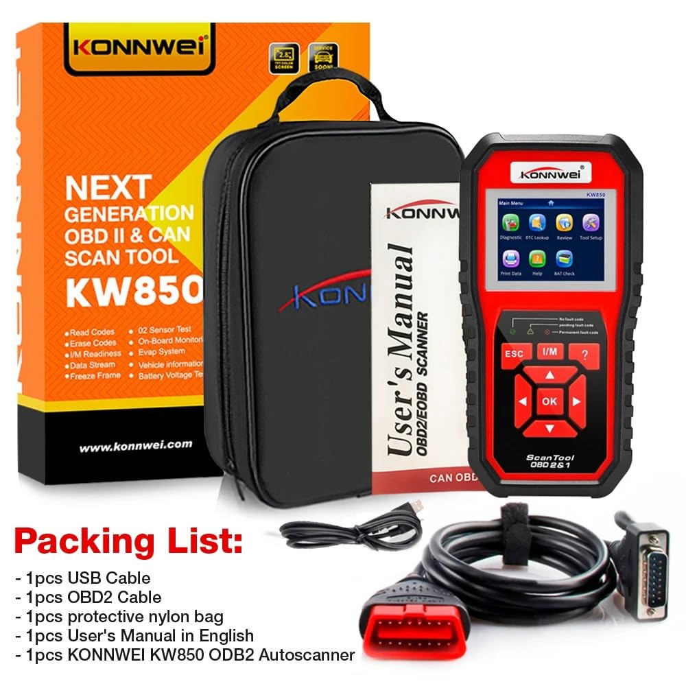 KONNWEI KW850 skaner diagnostyczny OBD2, narzędzie diagnostyczne do akumulatora samochodowego, czytnik kodów usterek silnika, czytnik obd, dane na żywo, funkcja kontroli gotowości I/M, narzędzie