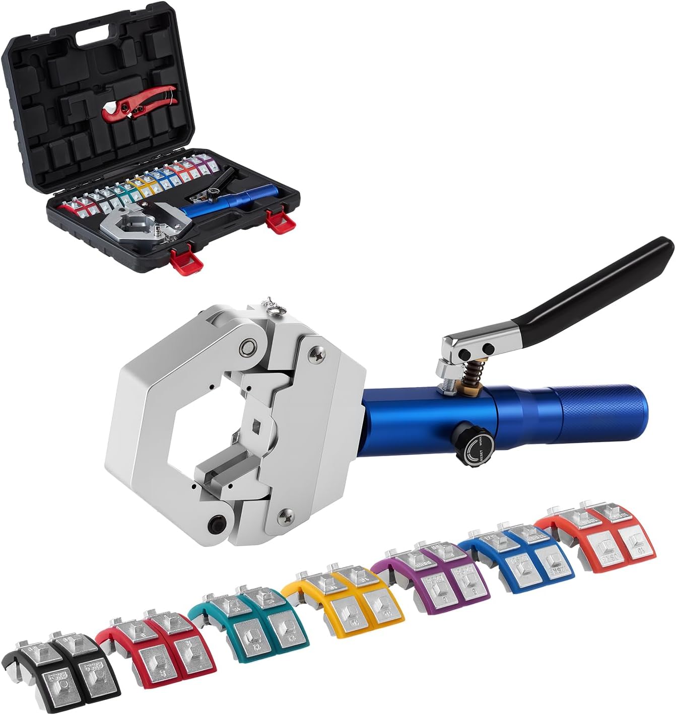 VEVOR Hydraulic AC Hose Crimper Kit with 7 Snap-On Dies - Manual Tool for Leak-Free Automotive A/C & HVAC Hose Crimping, Portable Case