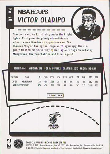 Miniatura 2 de 2021-22 NBA Hoops #70 Victor Oladipo Miami Heat Official Panini Basketball Card (Stock Photo Shown, card is straight from Pack and Box in Raw