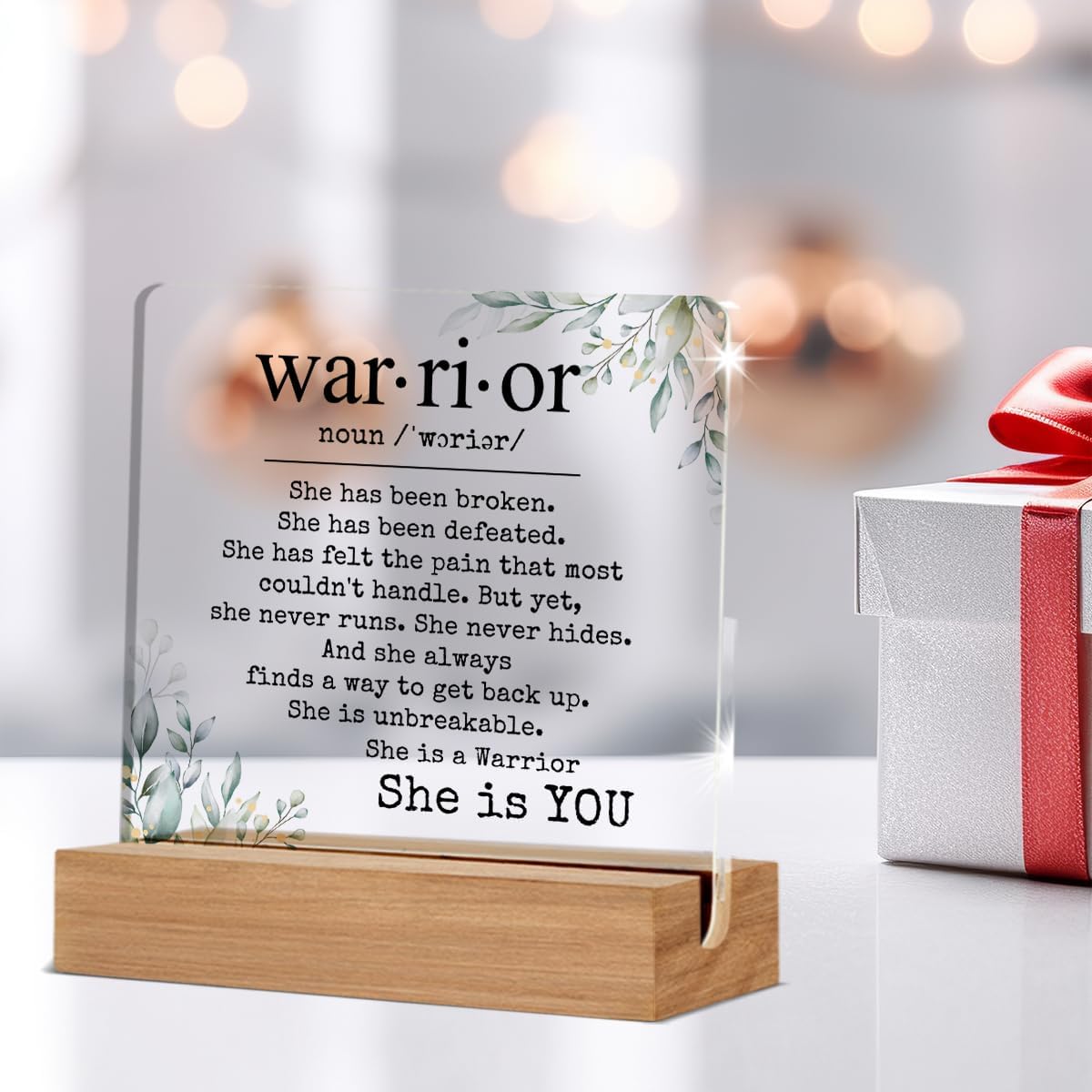 Inspirational Cancer Survivor Gifts for Women Mom, Breast Cancer Gifts for Woman, Warrior is You Home Decorative Signs Plaque for Desk - Image 5