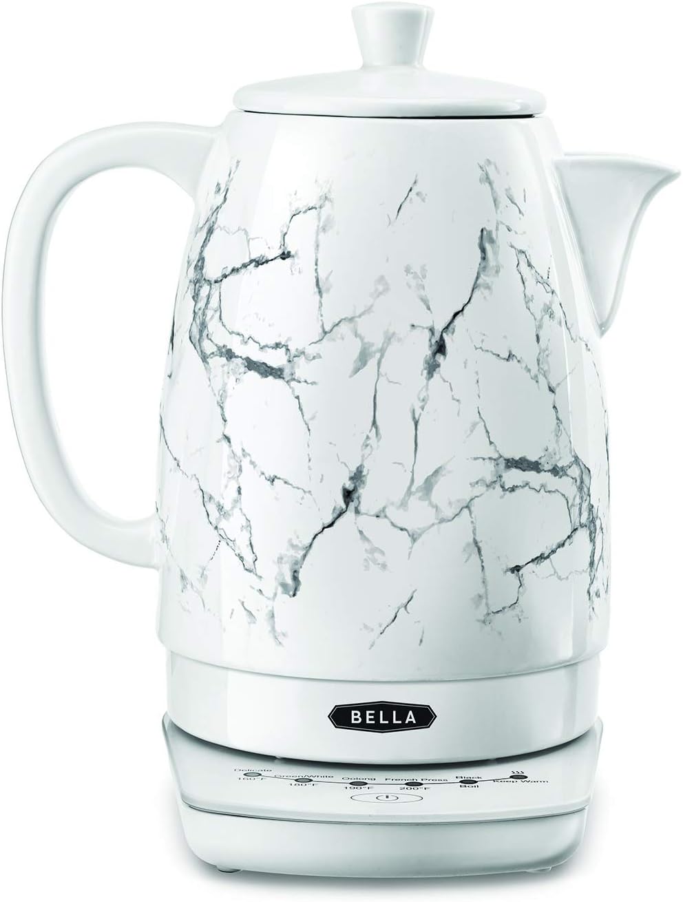 BELLA (14522) 1.2 Liter Electric Ceramic Tea Kettle with Detachable Base & Boil Dry Protection, Silver Tile