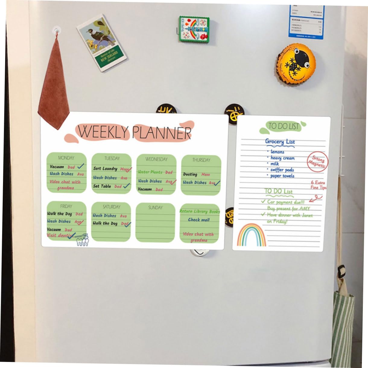 2 Sätze Magnetische Wochenplaner Whiteboard Kühlschrank Hafttafel Abwischbar Wiederverwendbar Klarer Organizer für Küche Büro und Zuhause mit Trocken Abwischbarer Oberfläche und