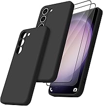 YLK Samsung Galaxy S23 5G Case with 2 Pieces Tempered Glass, Silicone Case with Soft Microfibre Lining, Anti-Scratch Cover (Black, Samsung S23)