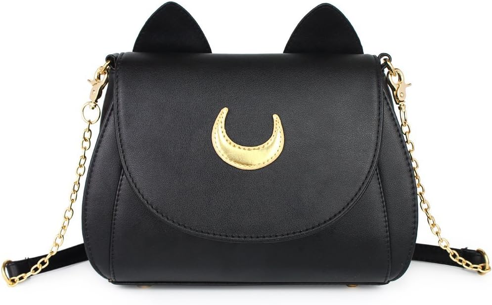 FZ FANTASTIC ZONE Moon Luna Cat Purses Pu Leather Gothic Purse Cosplay Moon Sailor Bag Handbags Shoulder Bags for Women