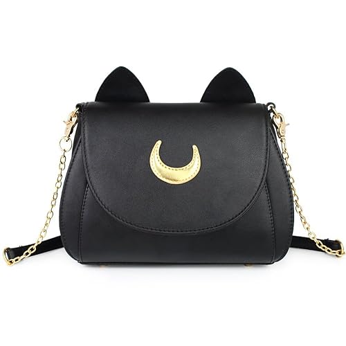 Women's Moon Purses Crossbody Bags Pu Leather Gothic Purse Cat Handbags Girls Black Shoulder Bags - Black