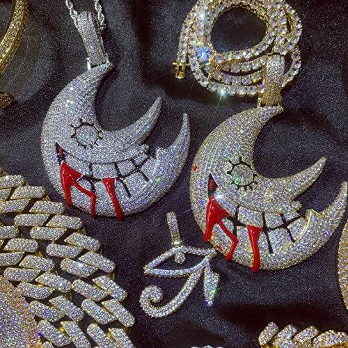 ICEDIAMOND Shiny CZ Simulated Diamond Grinning Crescent Moon Necklace, Iced Out Zircon Gothic New Moon Pendant, Gold Plated Hip Hop Charm Jewelry for Men2