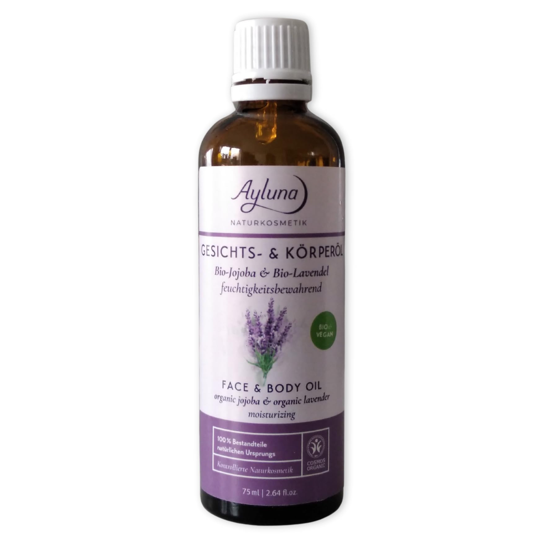 Olio per viso e corpo, jojoba biologico e lavanda biologica, idratante, 75 ml, biologico e vegano