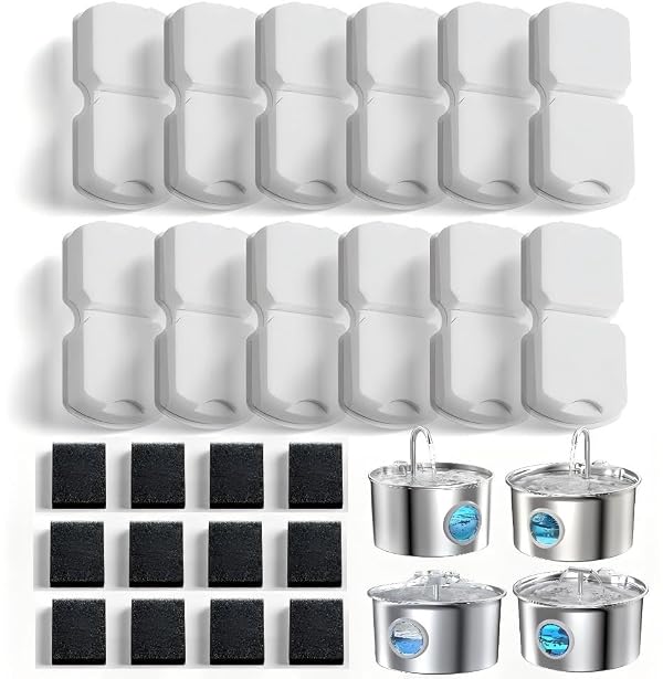 Cat Water Fountain Filters (24 Pcs) Replacement Filter for Giotohun Pet Water Fountain Stainless Steel, 12 Pack Filters &12 Pack Pre-Filter Sponges Set for 2.2L/74oz, 3.2L/108oz Dog Drinking Fountains by PETPNR - Image 9