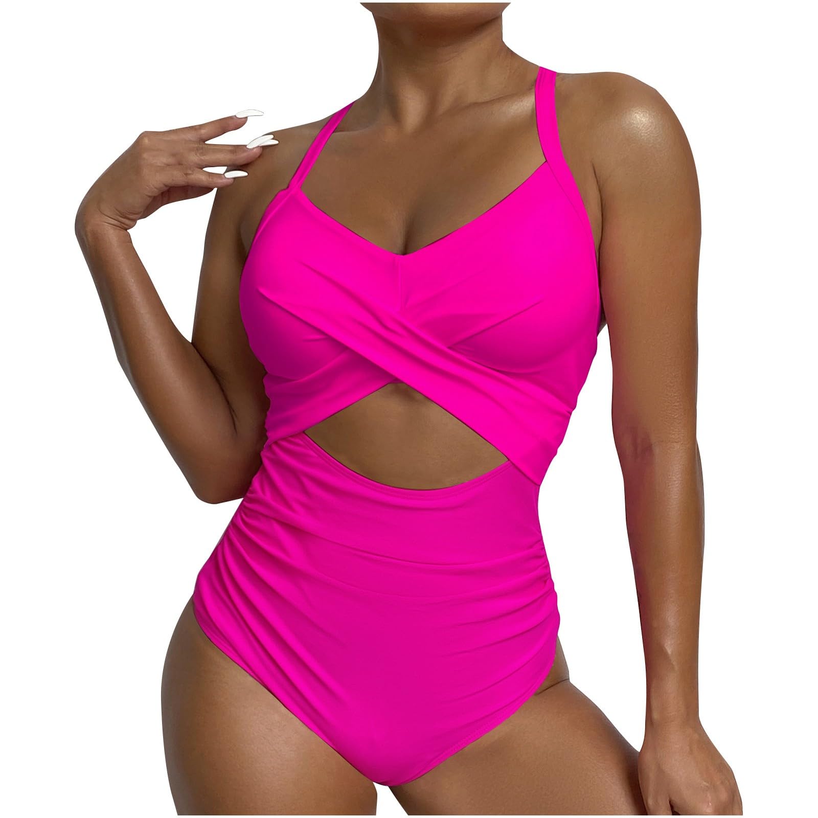 Womens One Piece Swimsuits Tummy Control Thong Monokini Cutout High Waisted Bathing Suit Criss Cross Tie Back Swimsuit