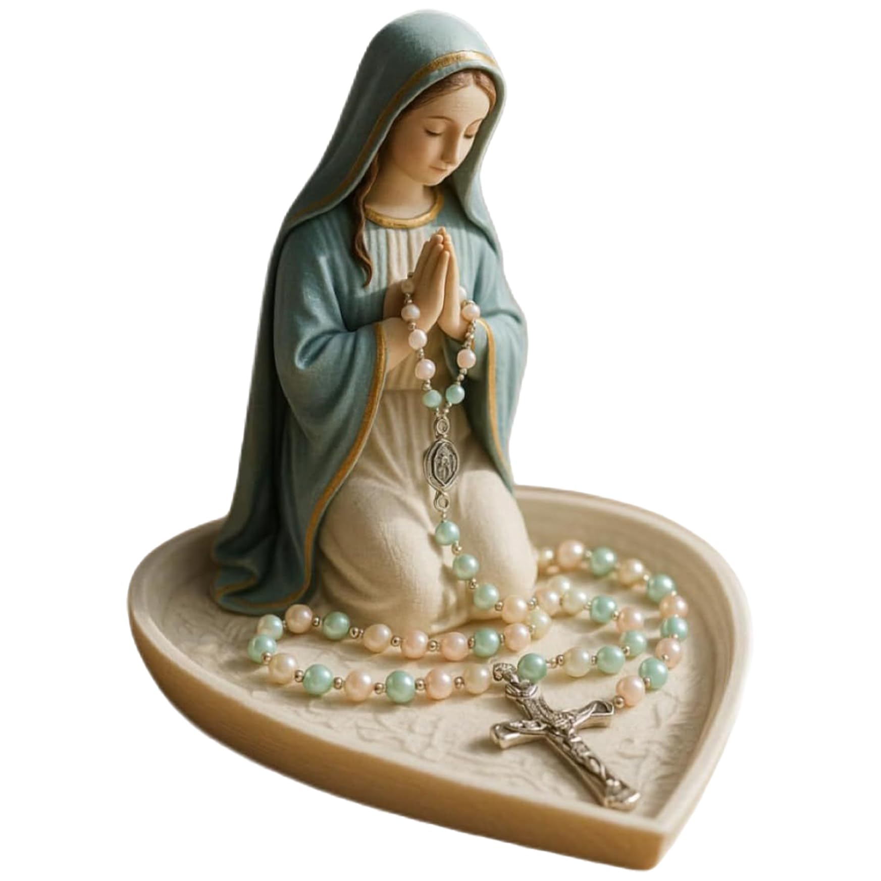 Licsaliwe Elegant Resin Blessed Mother Mary Statue – Rosary Holder Prayer Catholic Religious Home Decor Compact Desktop Altar Statue