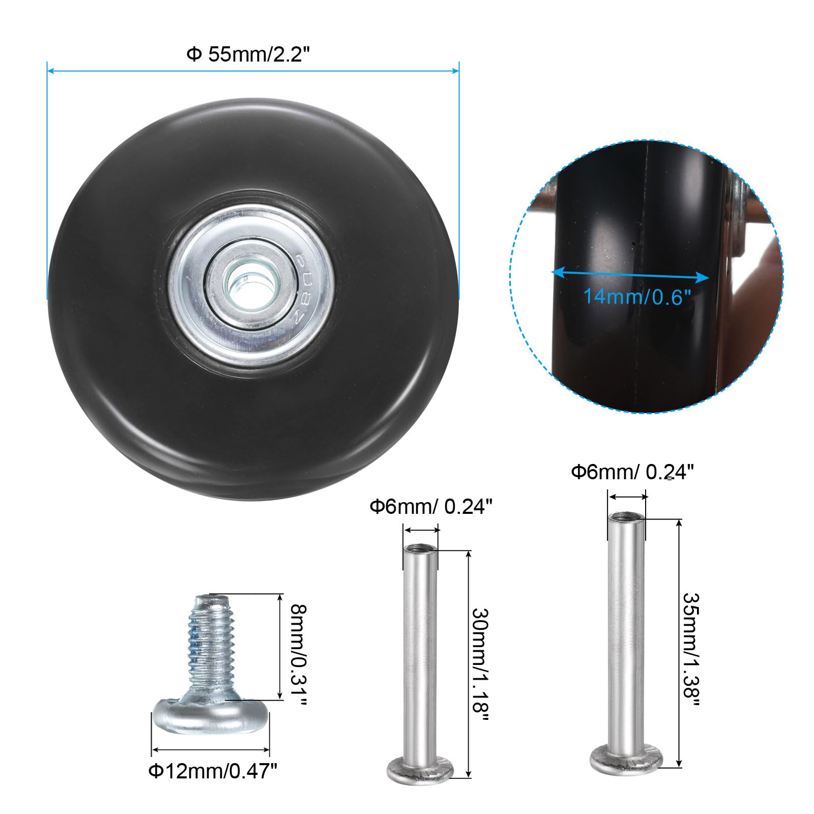 uxcell Luggage Wheels Replacement 55 x 14 mm/2.2