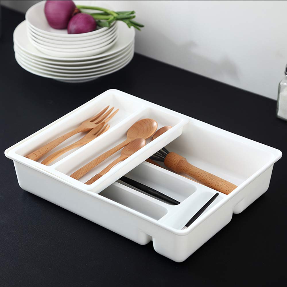 Organizator szuflady kuchennej, organizer szuflady na sztućce, taca na sztućce, regulowana, plastikowa, przegroda szuflady kuchennej, stojak na sztućce, pojemnik na sztućce 31,2 * 2,9 * 6,6 cm (biał