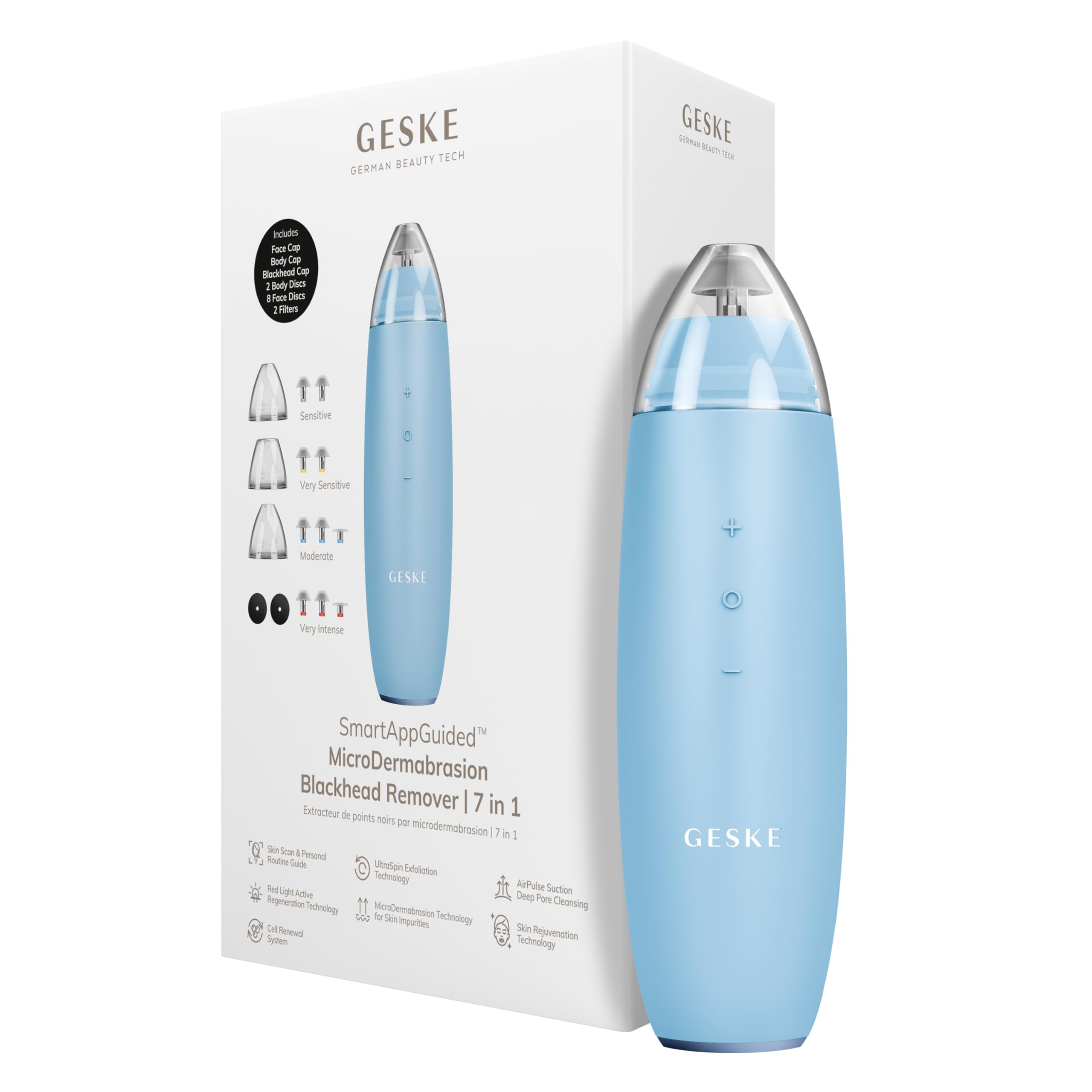 GESKE SmartAppGuided™ MicroDermabrasion Blackhead Remover | 7 in 1 | Blackhead Remover | Electric Pore Cleaner | Innovative Vacuum Cup | Beauty Tool | Skin Cleansing Device | Skincare Device