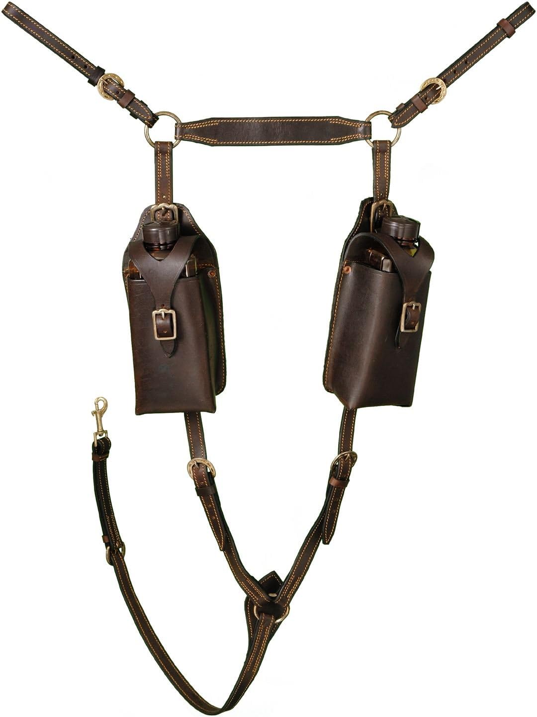 Tough 1 Aussie Leather Breastplate with Pouches, Black