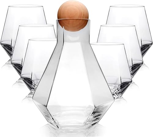 Miniatura 1 de Cadamada Juego de decantador de vino, jarra de diamante con tapón de bola de corcho, delicado juego de decantador para tequila, brandy, escocés y