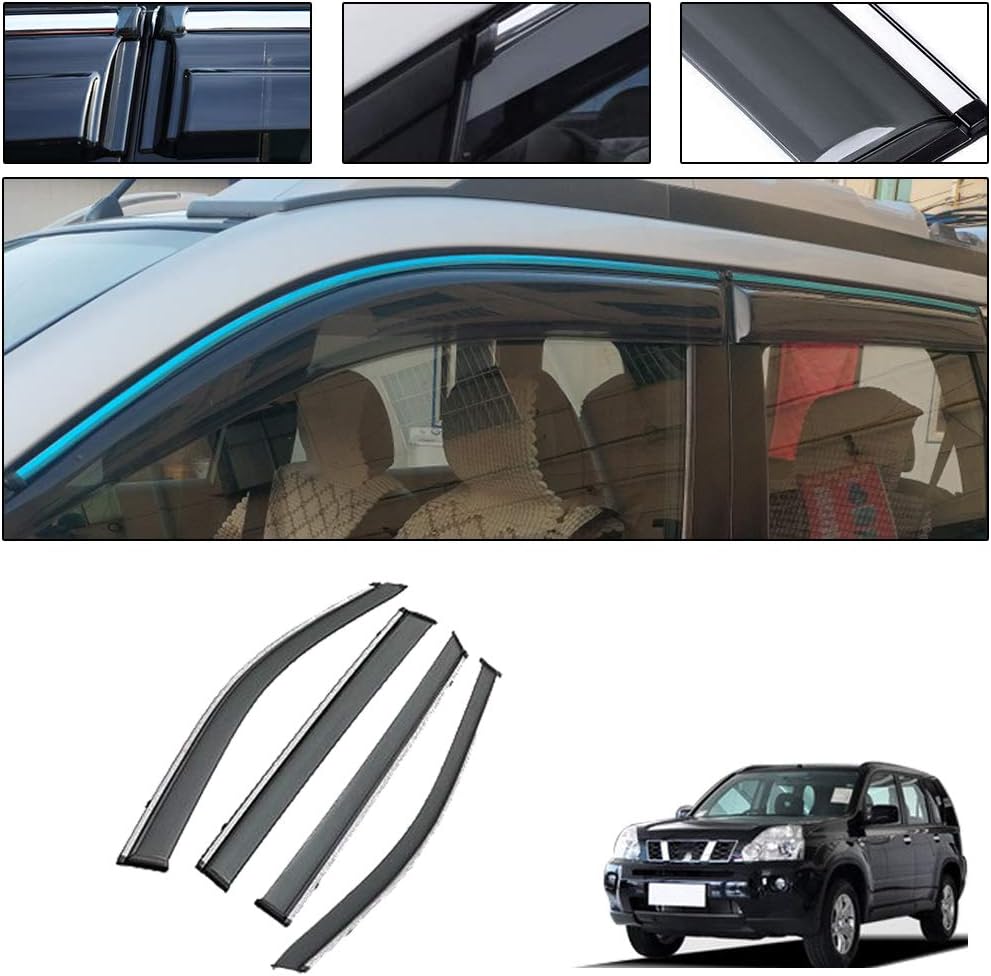 Side Window Deflectors for Nissan X-Trail 2008-2013 Car Window Visor Sun Rain Smoke Vent Shade Tape-On Outside Visors