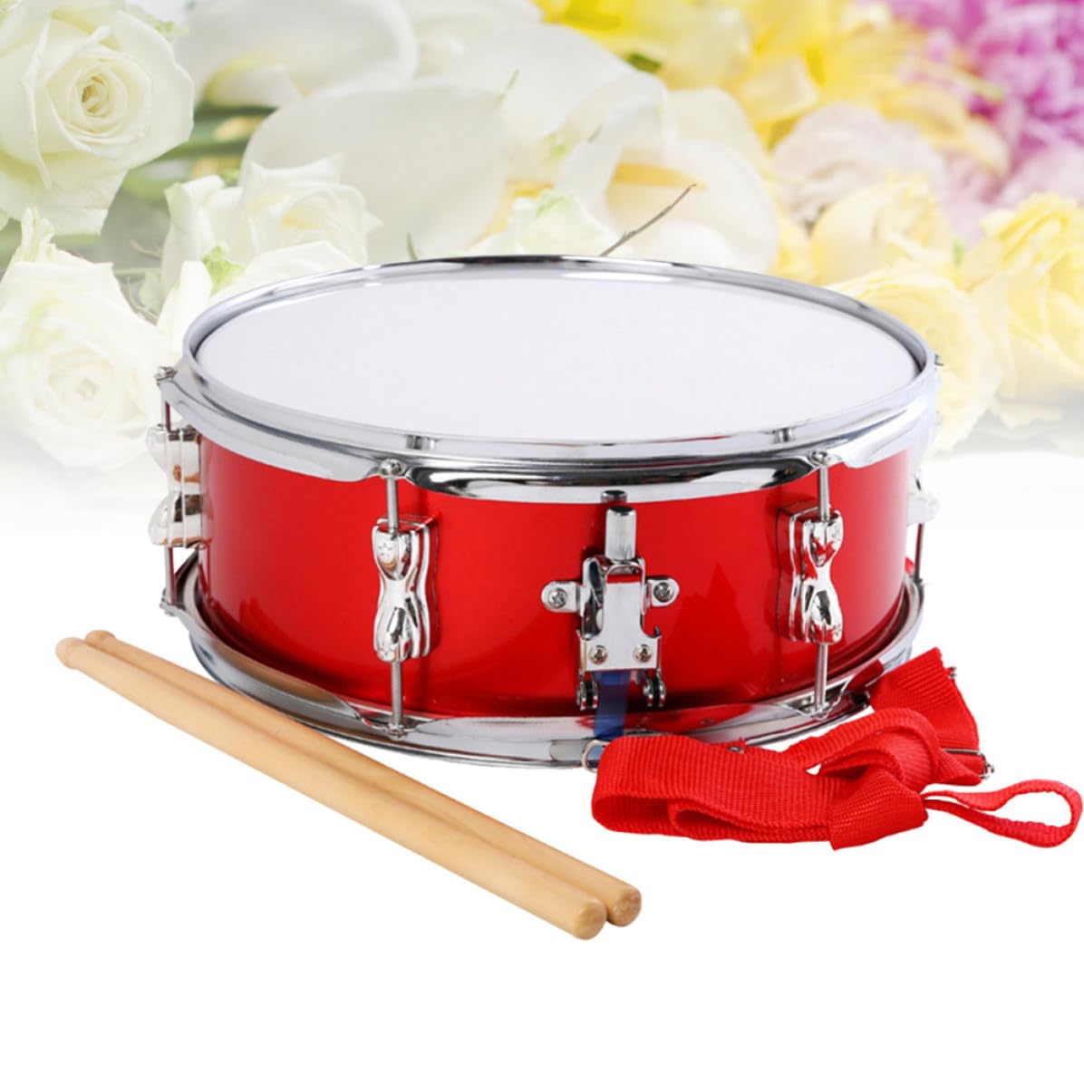 Rullante Rosso da 13 Pollici in Metallo, con Bacchette | Set per Bambini, Cinghia Regolabile Inclusa, Strumento a Percussione dal Suono di Qualità