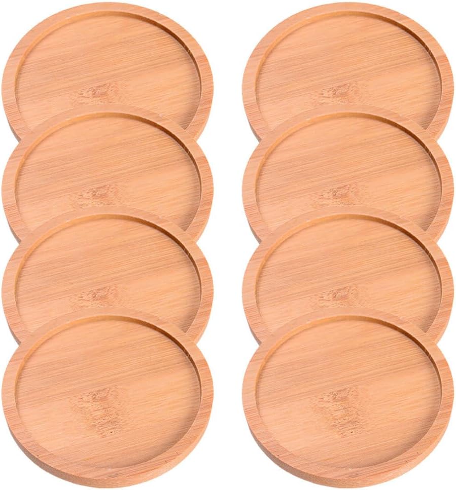 Bamboo Plant Saucer 3.54 Inch Leak-Proof Flower Pot Tray with Raised Edges for Indoor Outdoor Use Round Planter Saucers Water Catcher Set of 8