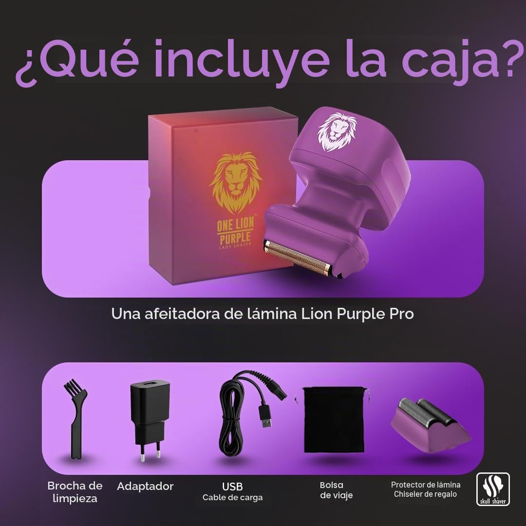 Skull Shaver One Lion Purple PRO Afeitadora para Mujeres - Eliminación de Vello Impecable - Afeitadora Eléctrica con Tecnología de Doble Hoja Escalonada | Eliminación de Vello Impecable, Afeitadora Eléctrica con Tecnología de Doble Hoja Escalonada, Para M