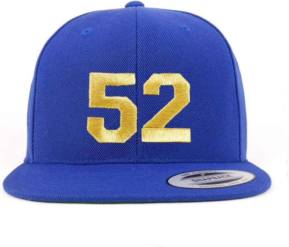 Trendy Apparel Shop Number 52 Gold Thread Flat Bill Snapback Baseball Cap