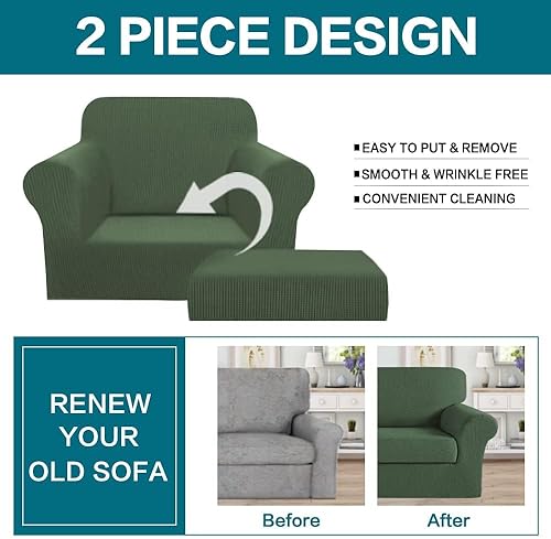 Vista 111 de Turquoize - Funda elástica para sofá de 2 piezas y 3 cojines, funda protectora lavable con elástico en la parte inferior, tela jacquard gruesa