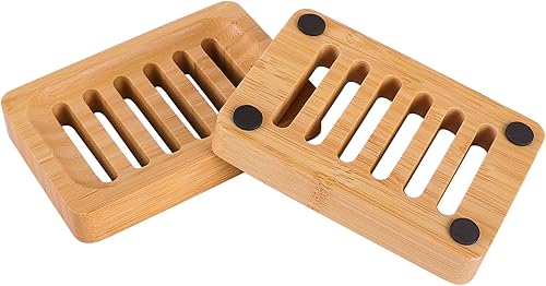 Miniatura 2 de Jabonera de bambú autodrenante soporte de barra de jabón antideslizante para barra de jabón, bandejas de jabón de madera utilizadas en baño, cocina,
