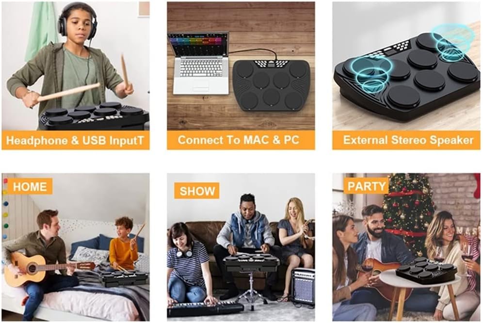 Electronic Drum Compact Size USB Foldable Silicon Drums Set Digital Kit 7-in-1 Portable (Color : As Shown, Size : One Size)