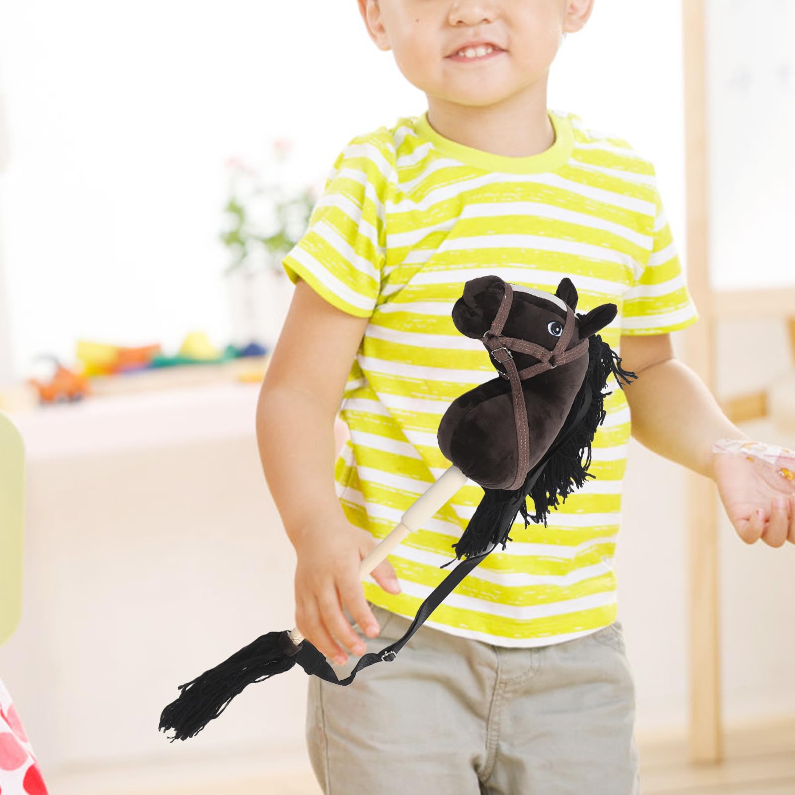 SECFOU Bastone a Forma di Testa di Cavallo in Legno e Tessuto, Leggero e Sicuro, per Feste di Compleanno e Giochi Creativi per Piccoli