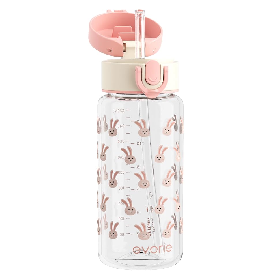 Evorie Tritan Kids Water Bottle with Straw, Leak Proof Drink Bottle,13oz