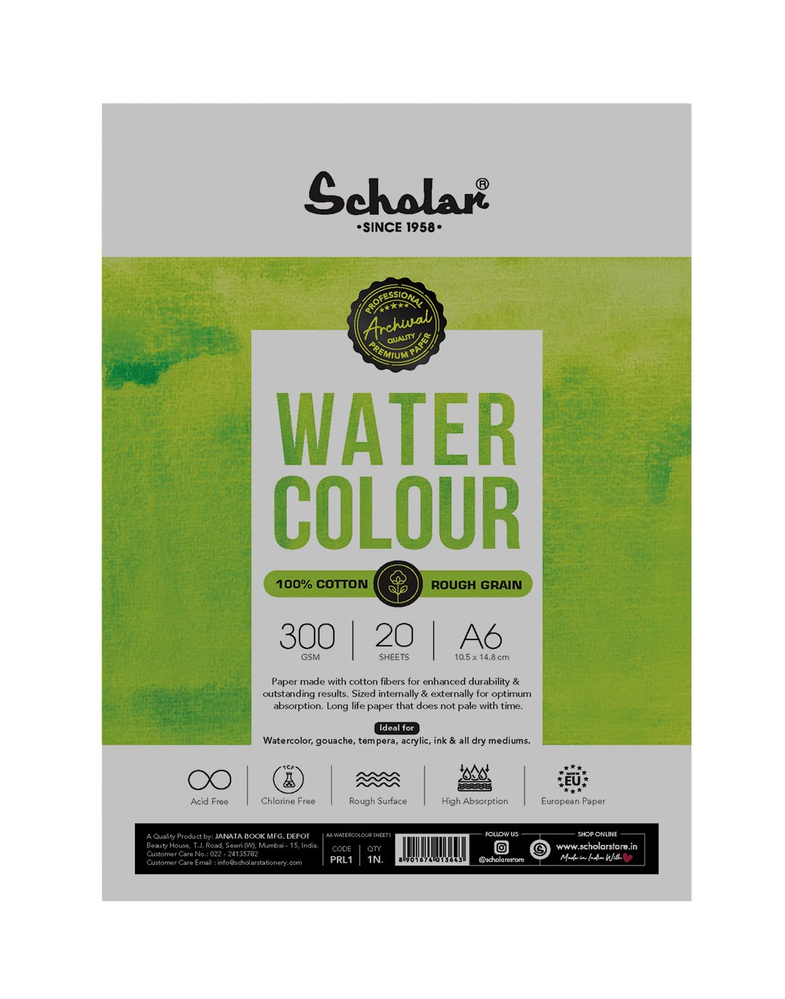 Scholar 100% Cotton Watercolor Paper Loose Sheets(300 GSM Rough Textured) (Packet of Loose Sheets) (A6 (Pack of 2)) (B0BTVMWJR8) Amazon Price History, Amazon Price Tracker