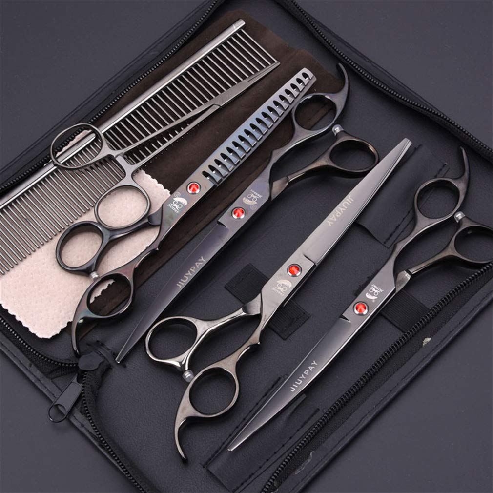 Professional 7.0 Pollici Pet Grooming Forbici Kit, Capelli 6Pcs Pet Trimmer Kit in Acciaio Inox Haircut Tools, per Il Gatto del Cane E più Animali Domestici,Blu