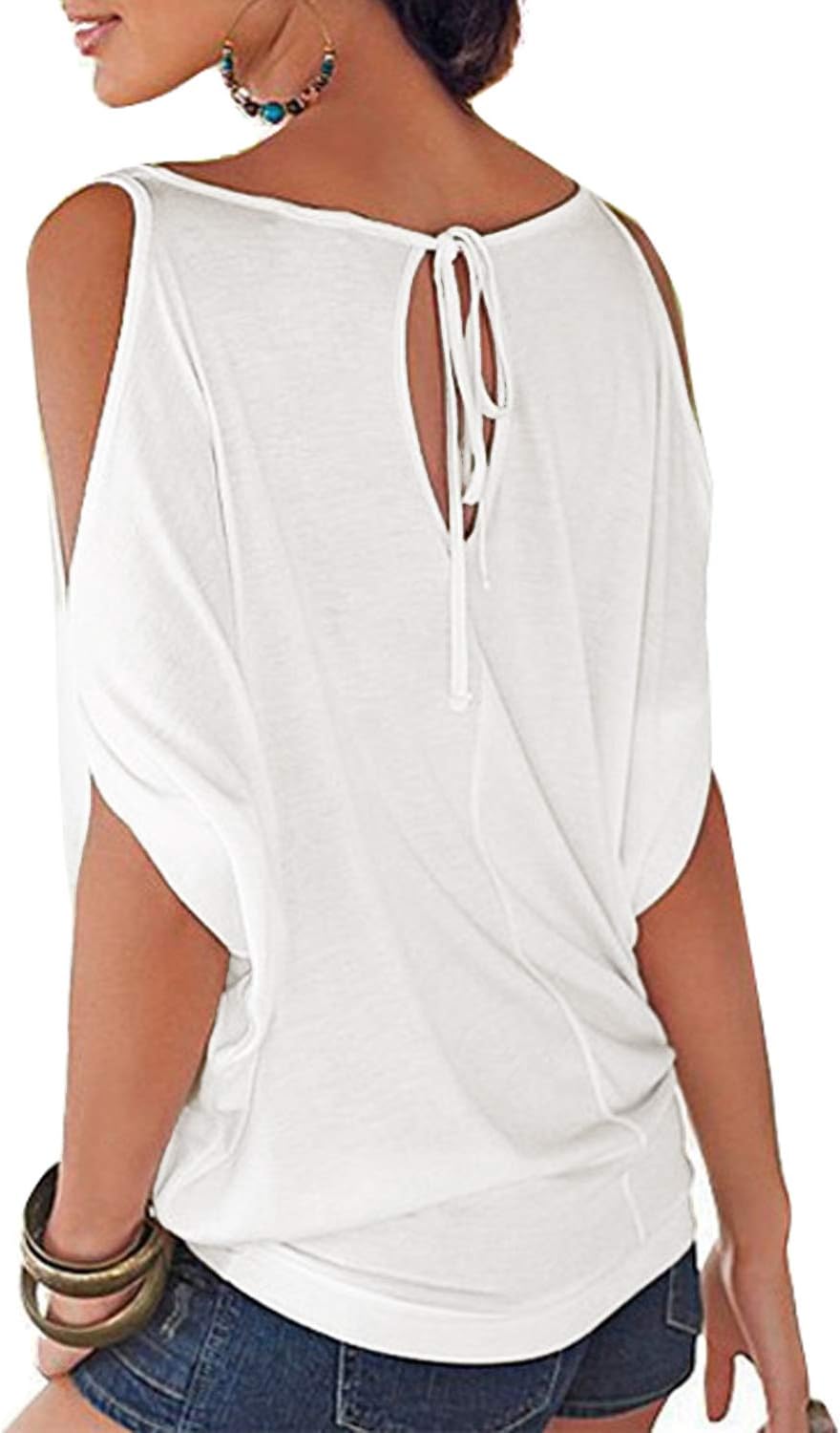 LEIYEE Womens Summer Cold Shoulder Tops Short Sleeve T Shirts Pullover Sexy Casual Dolman Blouses - Image 2