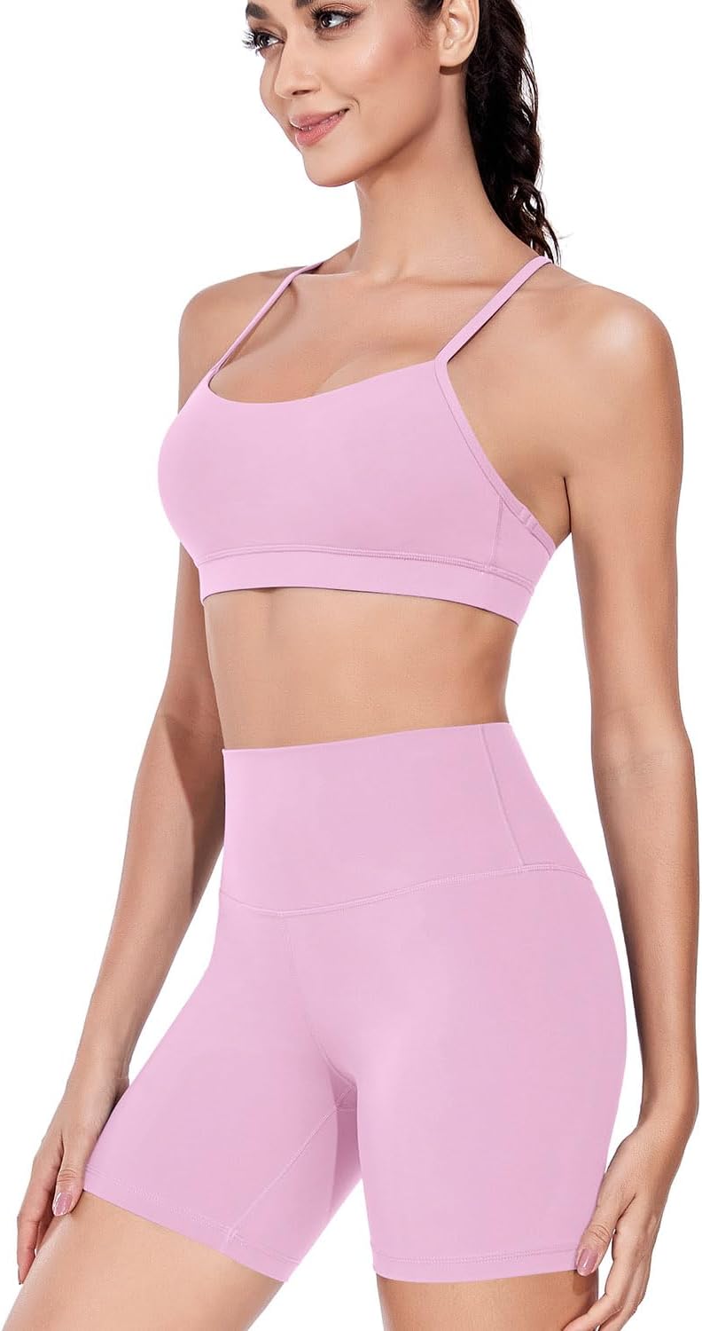 wirarpa Sports Bras for Women Buttery Soft Y Back Padded Low Impact Spaghetti Thin Strap Lounge Workout Yoga Top